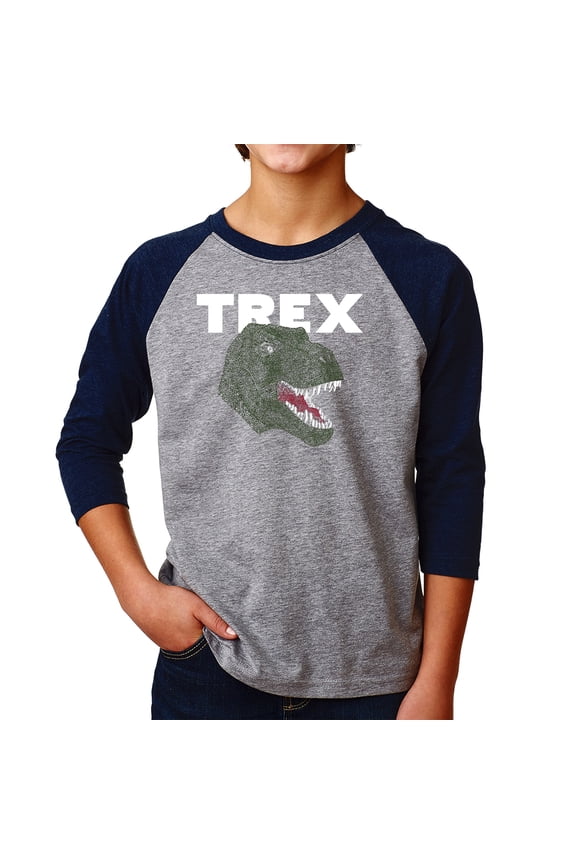 Boy's Raglan Baseball Word Art T-shirt - T-Rex Head