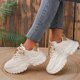 thumbnail image 3 of Zapatillas De Malla Para Mujer Con Paneles, Zapatos De Plataforma De Bajo Perfil Con Cordones De Color Sólido, Zapatos Casuales Que Aumentan La Altura, 3 of 4