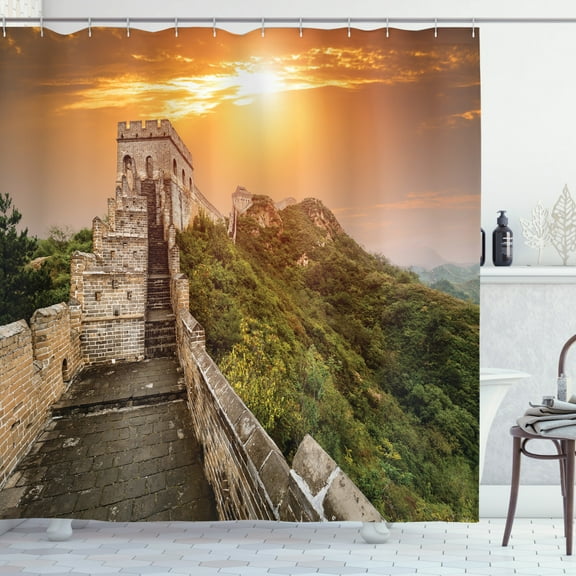 Ambesonne China Shower Curtain, Heritage Bricks, 69"Wx75"L, Orange Green