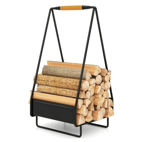 Gymax Firewood Storage Rack w/Handle Square Rack for Pit Stove Campfire No Assembly