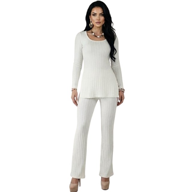 Conjunto de Suéter y Pantalón Acanalado Diseño Elegante y Versátil para Mujer