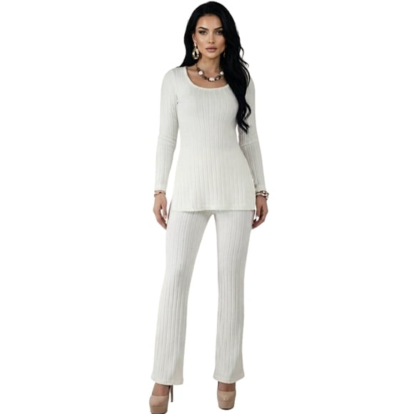 Conjunto de Suéter y Pantalón Acanalado Diseño Elegante y Versátil para Mujer