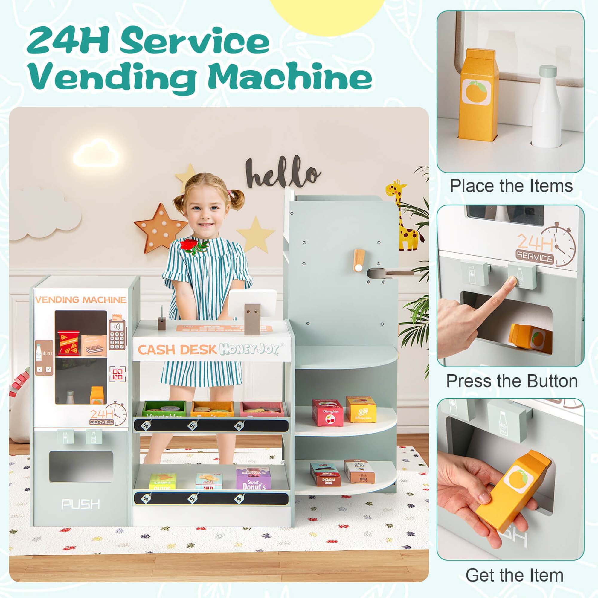 Costway Kids Grocery Store Playset with Vending Machine Checkout Counter Coffee Maker