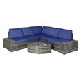 6 Piece Outdoor Wicker Sectional Seating Set, Gray/Navy
