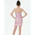 thumbnail image 3 of 2Bunnies Girls' 8yr-14yr Tween Teen Bodycon Ruched Spaghetti Strap Shimmer Sequin Party Dance Mini Dress, 3 of 5