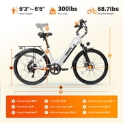 ESKUTE C200D Electric Bike for Adults – 750W Motor, 20MPH Step-Thru Ebike, 840Wh Removable Battery , Up to 70 Miles, 26 Tires, 7-Speed White, UL2849
