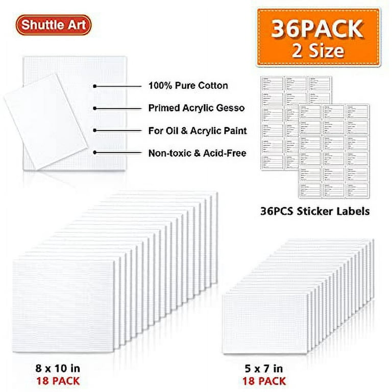 Shuttle Art Stretched Canvas, 20 PCS Value Pack, 5 x 7, 8 x 10 Inches (10  of Each), 100% Cotton, Primed White Canvases for Painting, Stretched Canvas