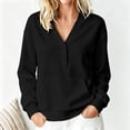thumbnail image 4 of Sevevn Women's V Neck Half Button Sweatshirt Long Sleeve Loose Pullover Top with Front Pocket Black L, 4 of 9