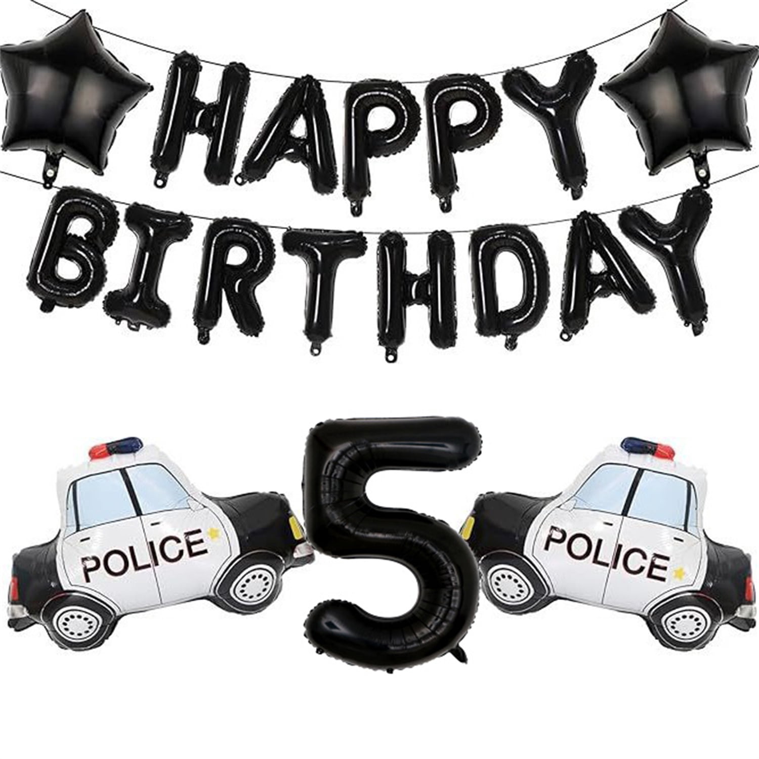 Police Themed Party Decorations Set, Happy birthday balloon , Police Car Foil Balloons, 40inch Number 2 Balloon For Kids Boys Police Themed Party Decoration