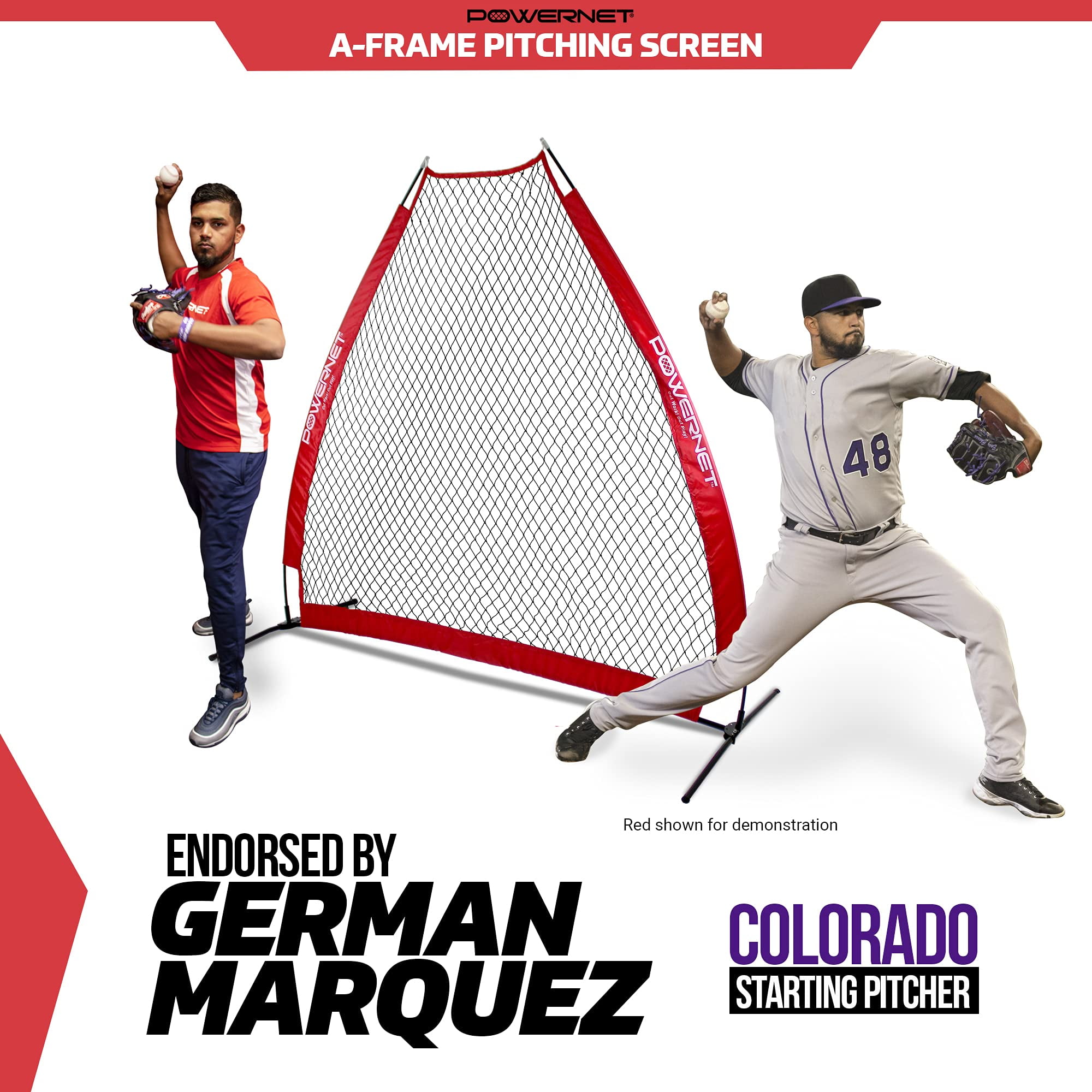 Powernet Portable Baseball Practice Net for Pitching and Hitting, Softball Pitching Net, Pop Up Batting Cage Net Coach Shield from Errant Throws, Backyard Outdoor Training, 7 FT A-Frame Screen