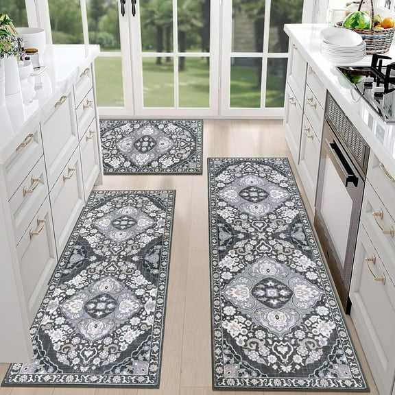 Gettoreach Zealburst Boho Washable Kitchen Rugs Sets of 3 - Non Slip Kitchen Rugs, Resistant Thick Carpet Runner Throw Rugs for Kitchen, Laundry Room, Hallway