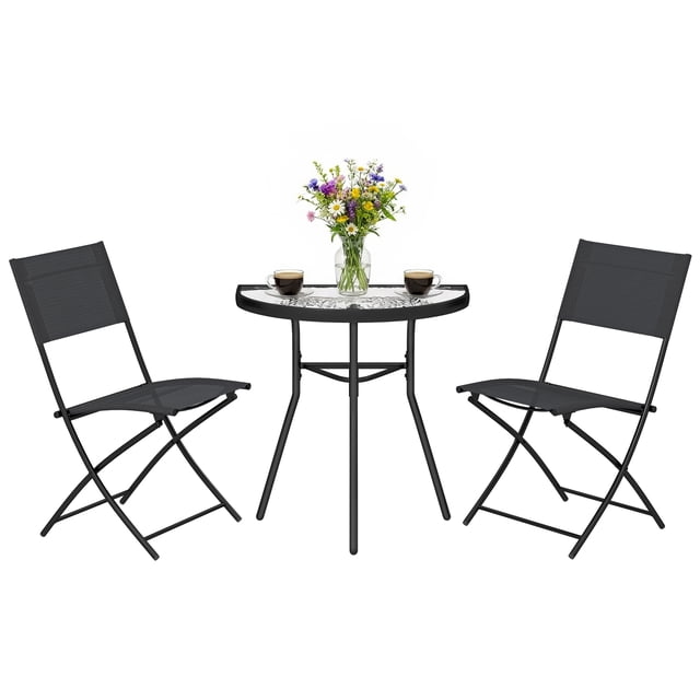 Outsunny Ensemble Bistro d'Extérieur avec Chaises Pliantes, Table Semi-Circulaire, Noir