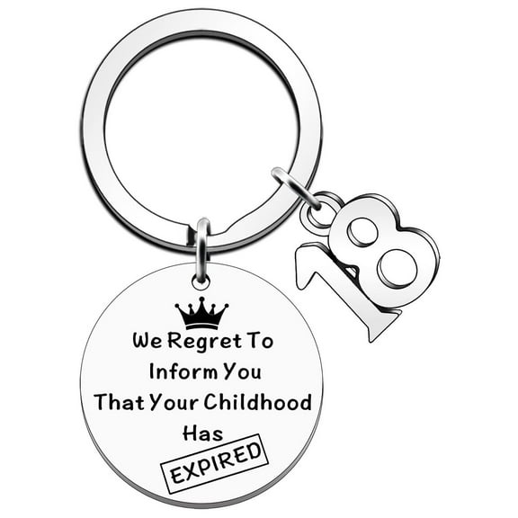 JETTOP 18th Birthday Gifts for Girls 18th Birthday Gifts for Boys Keyring Inform You That Your Childhood Has Expired