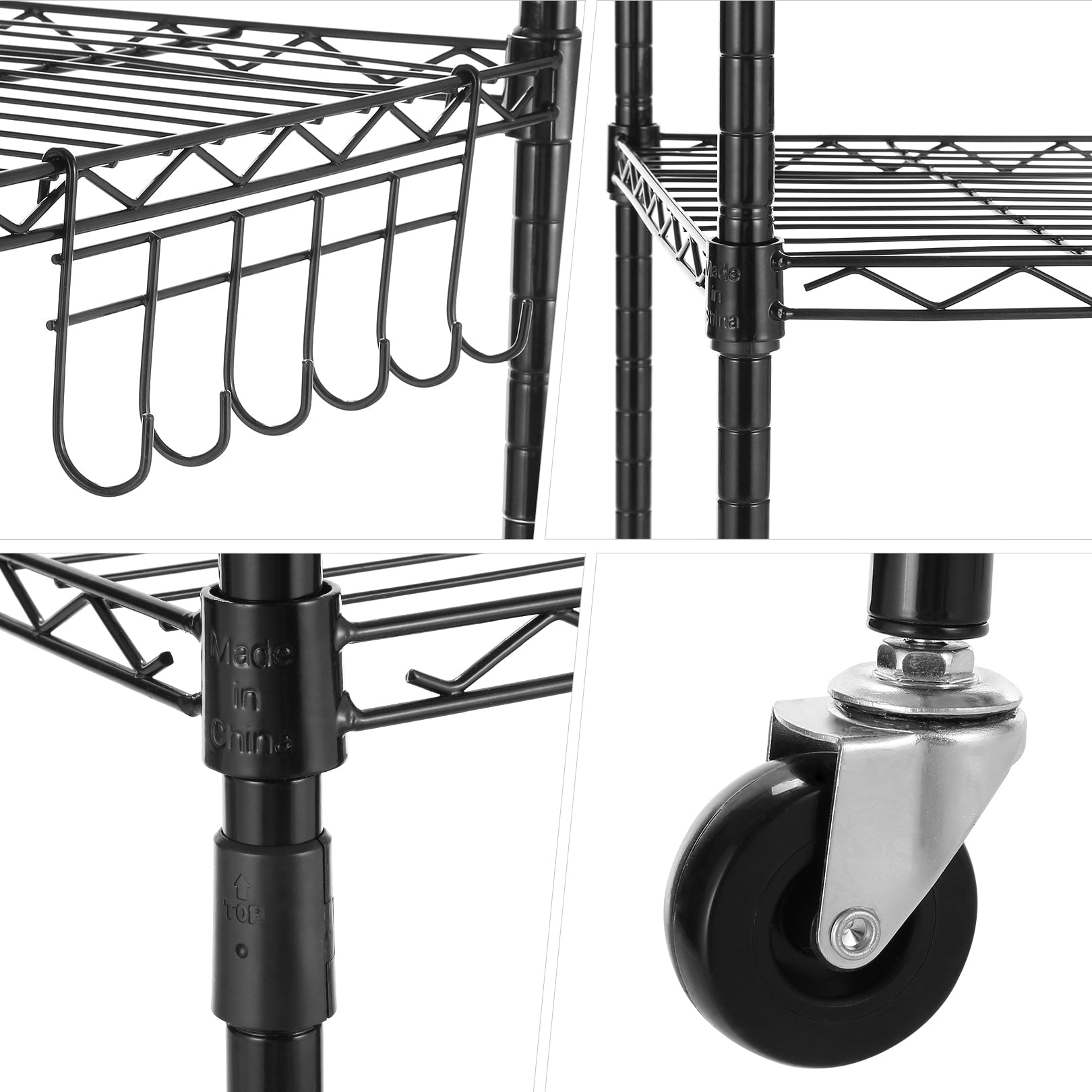Sailvan 5-Tier Heavy Duty Metal Shelving Unit with Wheels, 900LBS Adjustable Wire Storage Rack for Garage, Pantry & Kitchen,Black