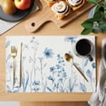 thumbnail image 2 of Blue Spring Floral Placemats Set of 4, Summer Flowers Botanical Elegant Placemats for Dining Table, Place Mats for Kitchen Tabletop, Waterproof Wipeable Dining Table Mats Set, 2 of 9