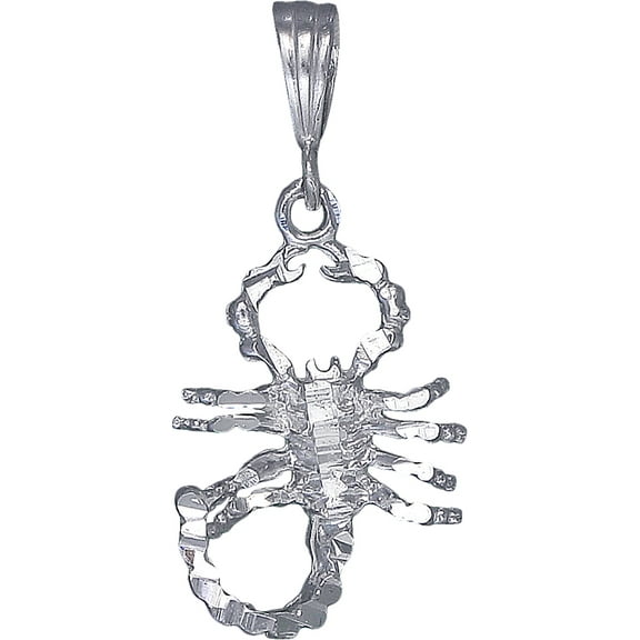Sterling Silver Scorpion Charm Pendant Necklace with Diamond Cut Finish and 24 Inch Figaro Chain