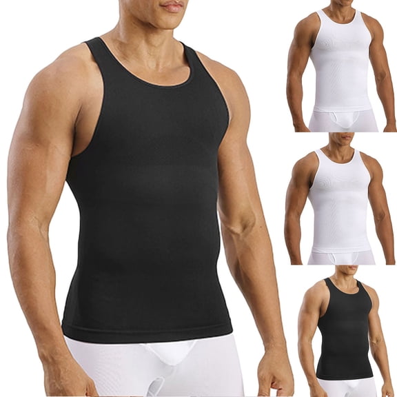 Nmnitkp Mens Tank Top Compression Tank Tops, Slimming Tummy Control Shapewear, Breathable Sleeveless Undershirt for Workout, Daily & Underwear Use Black,M