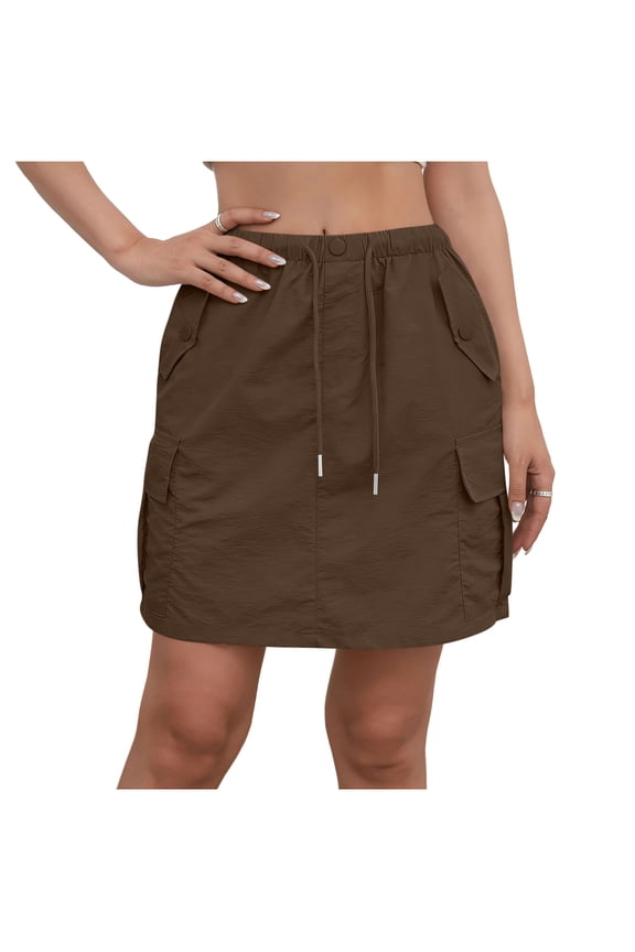 Womens Cargo Skorts Drawstring Elastic Waist Multi Pockets Athletic Lounge Skirts Summer Comfy Golf Tennis Clothes