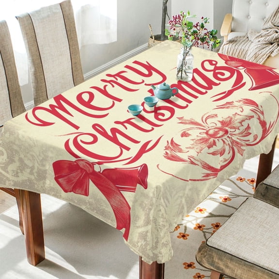 BZSMCE Square Tablecloth Elegant Christmas Bell and Bowknot Pattern Pattern Tableclothes