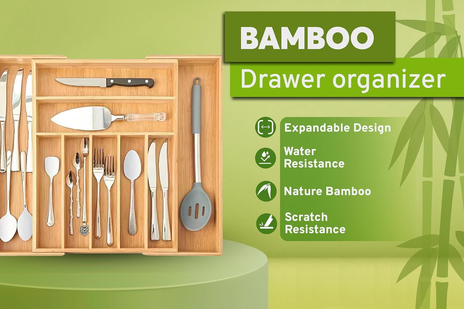 Expandable  Kitchen Drawer Organizer with 9 Compartments for Utensils
