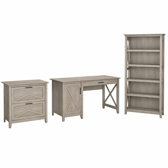 Bush Furniture Key West 54W Computer Desk 3 Piece Office Suite in Gray