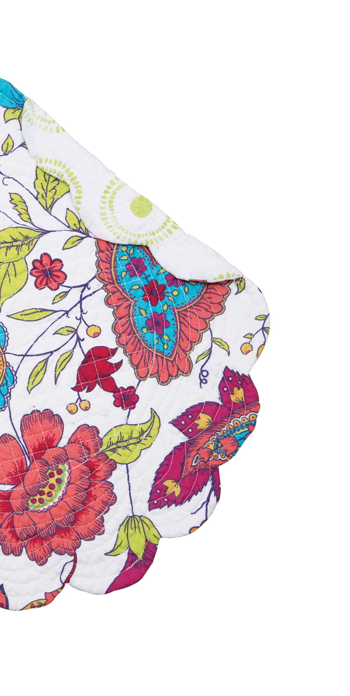 Teagan Floral Cotton Quilted Round Placemats Set of 6 - Vibrant Reversible, 17"