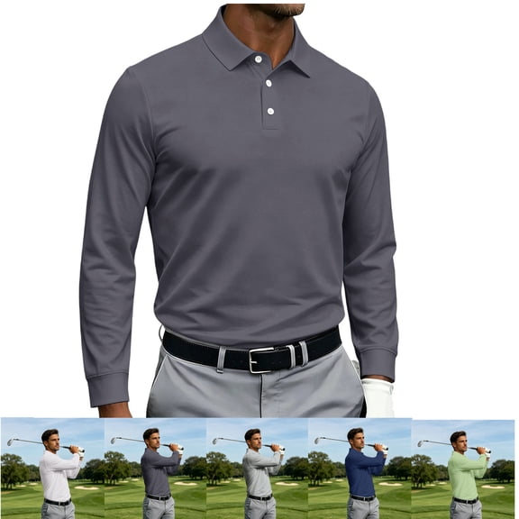 LWavelet Long Sleeve Polo Shirts for Men Big and Tall Collared Tennis Golf Shirt Casual Lightweight Moisture Wicking Athletic Shirts Tees