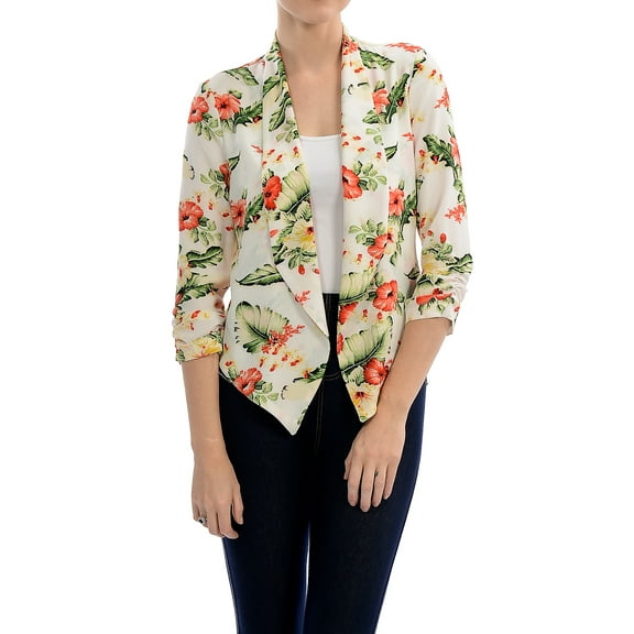 Auliné Collection Womens Casual Lightweight 3/4 Sleeve Fitted Open Blazer