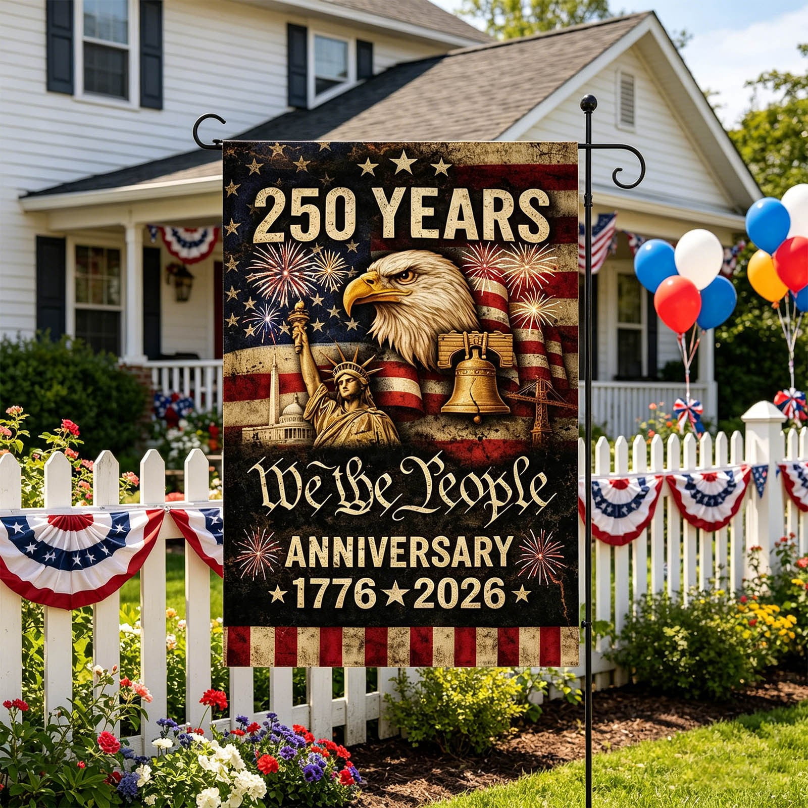 Win s Way USA 250th Anniversary Flag, Double Sided Outdoor Patriotic Decor, 12x18