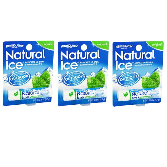 3 Pack MENTHOLATUM NATURAL ICE MEDICATED ORIGINAL SPF 15 LIP PROTECTANT BALM