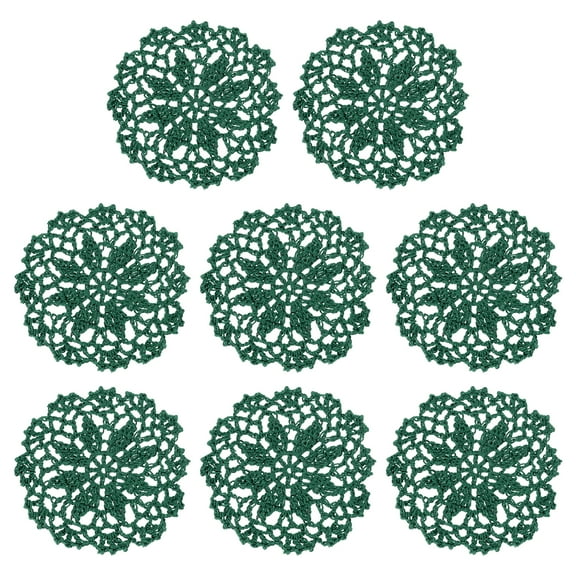 Fabric Coasters, 8pcs 4" - Cotton Woven Crochet Doilies, Lace Embroidery Cup Mat with Floral Pattern for Wedding Party Decoration (Dark Green)