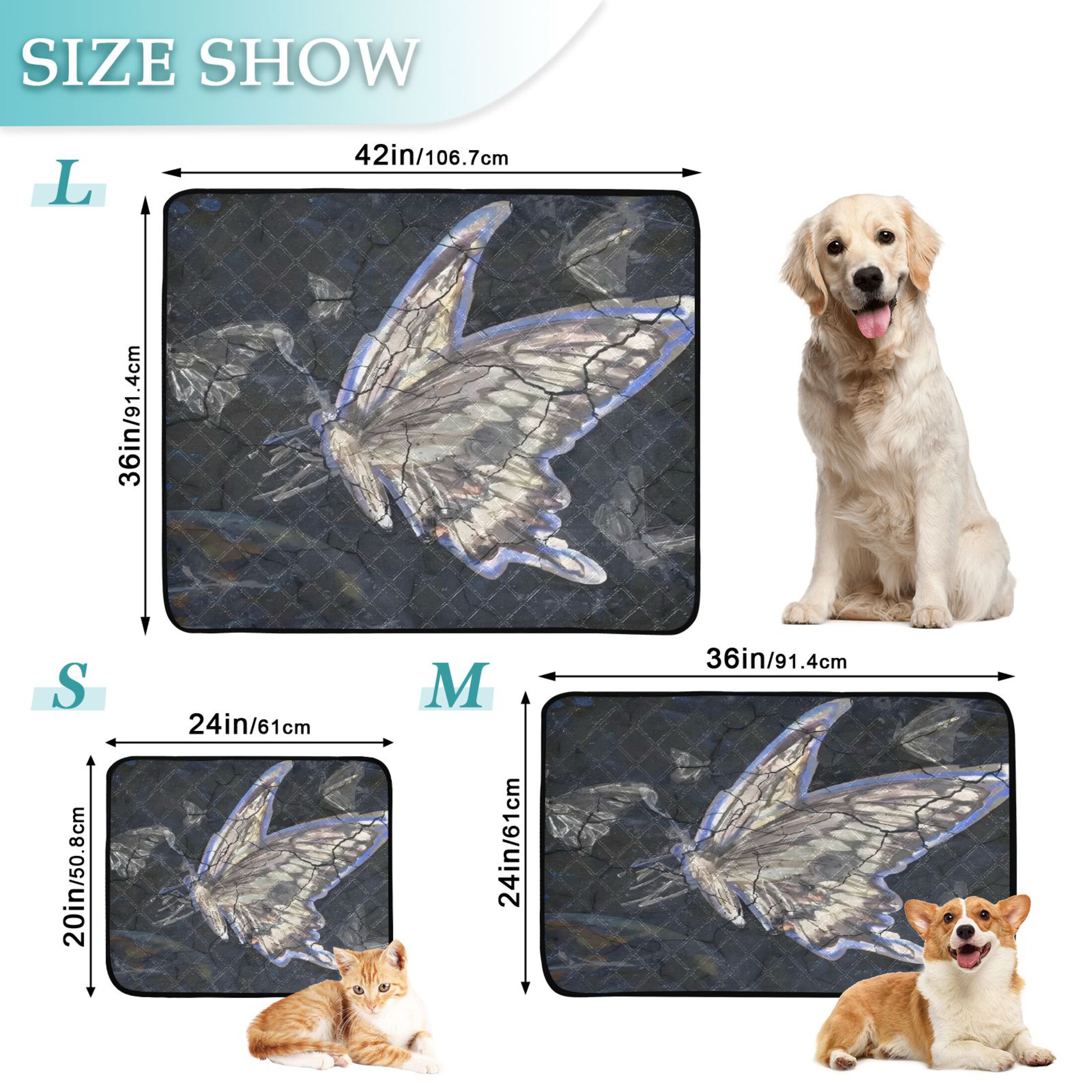 Qxltty Butterfly Cat litter Pads Pet Set of 3 Diaper Mats Center Anti-leakage Layer Absorbent Soft and Comfortable