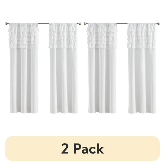 (2 pack) Your Zone Reversible Ruffle Blackout Curtain Panel, 1 Panel, White, 37" W x 84" L