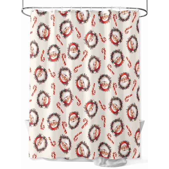 Red Christmas Extra Long Shower Curtain Set, Waterproof Shower Curtains for Bathroom, Santa Candy Snowflake Xmas Washable Fabric Cloth Bath Curtain for Bathtub Decoration with Hooks 72x96 Inches