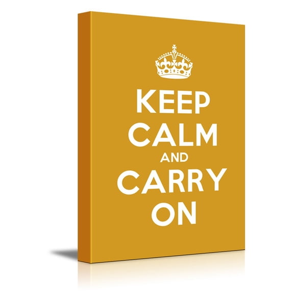 Canvas Wall Art Gallery Wrap Canvas Prints - Keep Calm and Carry On | Stretched Dark Yellow Canvas Home Art Ready to Hang - 24" x 36"
