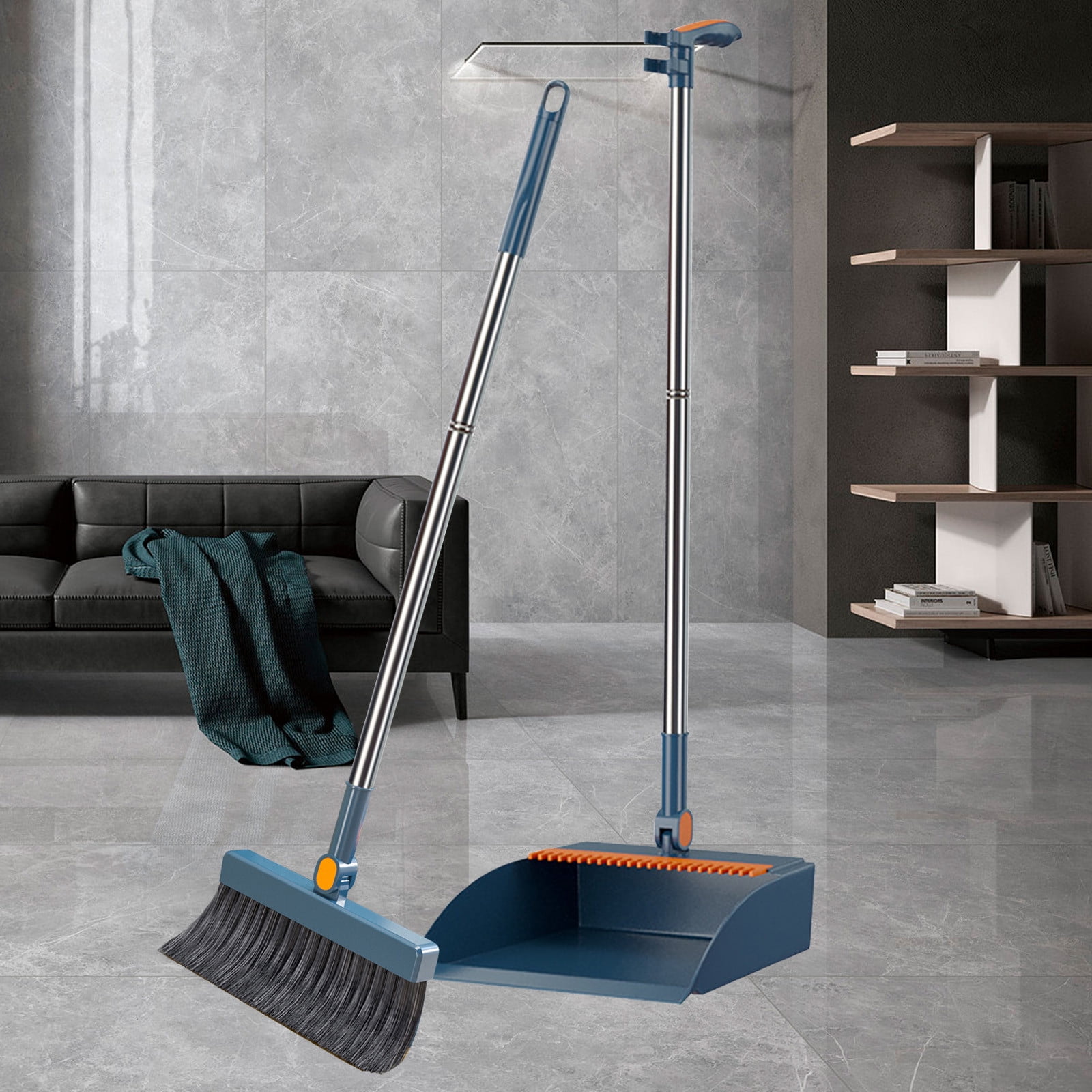 Broom with Dust Pan,Stand up Dust Pans with Long Handle Broom and