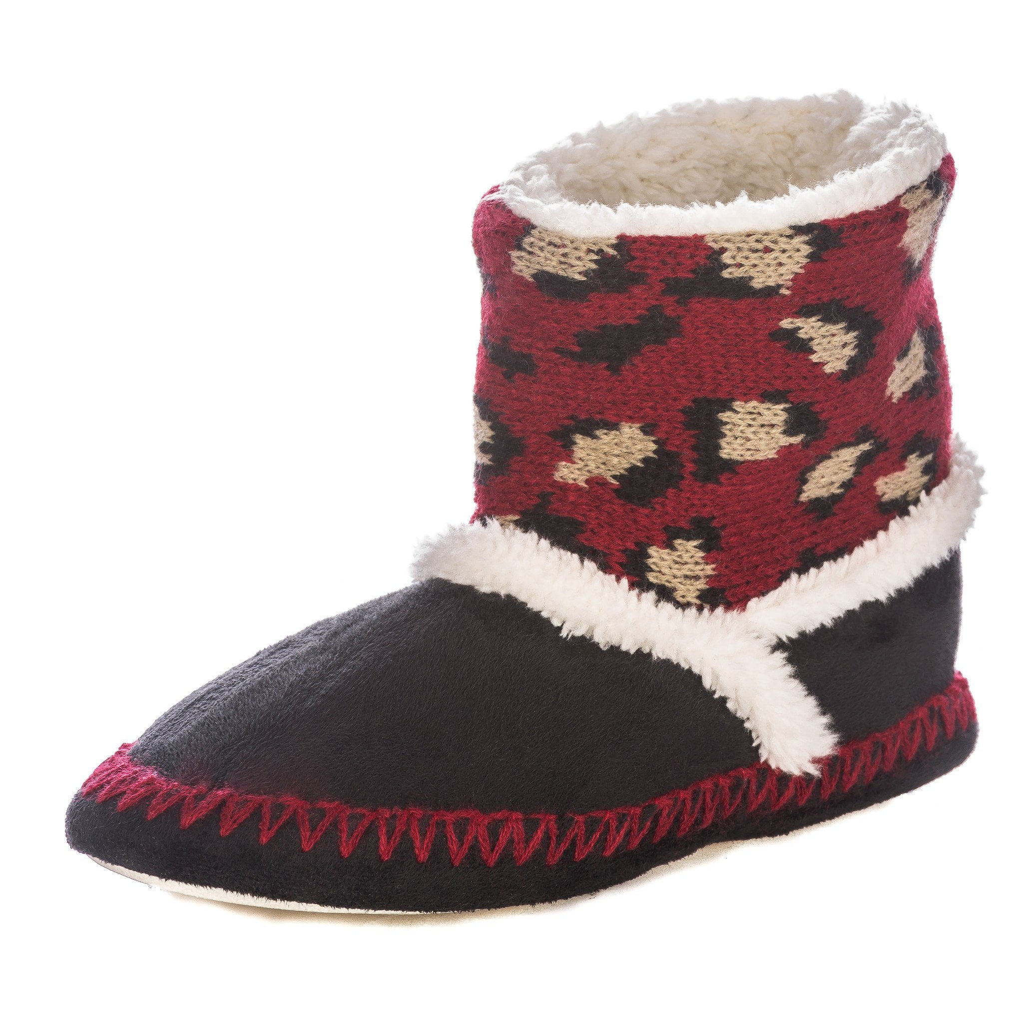 Noble Mount Womens Wildside Leopard Print Indoor Short Boot Slippers, Women's, Size: Small (Fits Up to Shoe 5), Red