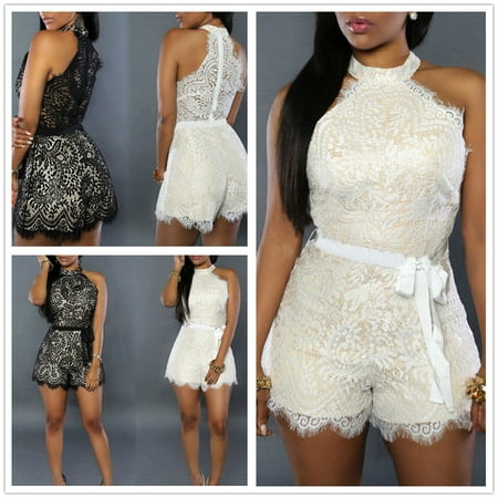 Thirty Two Womens Lashed - Women Girls New Fashion Sexy Solid Sleeveless Lace Lashes Playsuits Summer Bodycon Embroidery Lace Floral Jumpsuit Hot