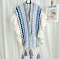 thumbnail image 3 of Women's Knit Stripe Ethnic Flounced Bohemian Tasseled Poncho Shawl, 3 of 3