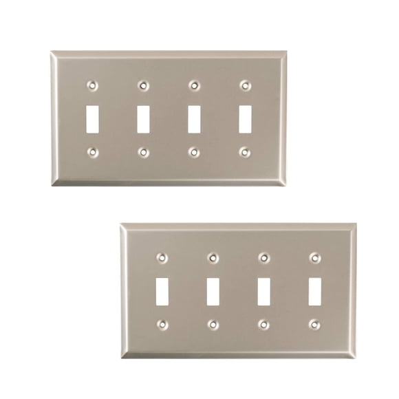 SLEEKLIGHTING Brushed Nickel Outlet Covers and Switch Plates-Decorative Wall Plate Light Switch Cover Flat -Variety of Styles: Decorator/Duplex/Toggle / & Combo-Size: 4 Gang Toggle(2Pack)
