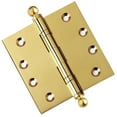 thumbnail image 1 of Embassy 4” x 4” Ball Bearing Door Hinge Heavy Duty Hinges Polished Brass with Ball Tips, 1 of 9