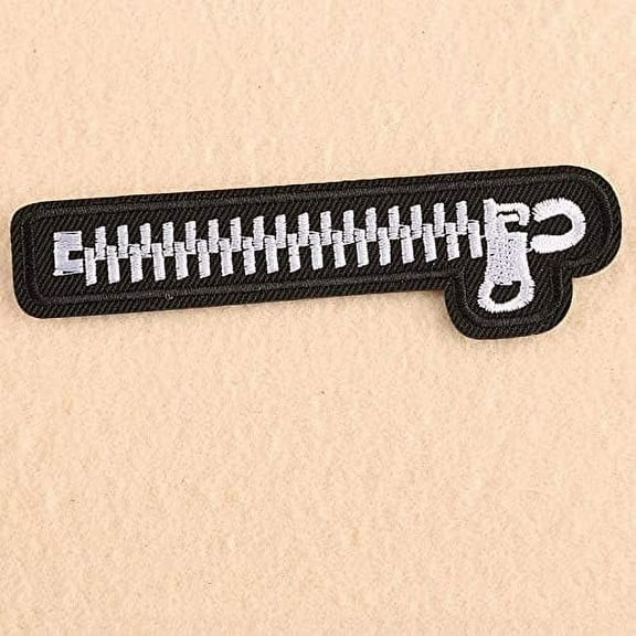 5pc Black Zipper Embroidered Patches Iron-on/Sew-on Appliques for DIY Projects Bags Clothing Jackets Costumes 32x114mm (Each)