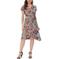 thumbnail image 1 of Vestido midi envolvente de verano tropical con flores de INSPIRE CHIC para mujer en gris y azul S, 1 of 7