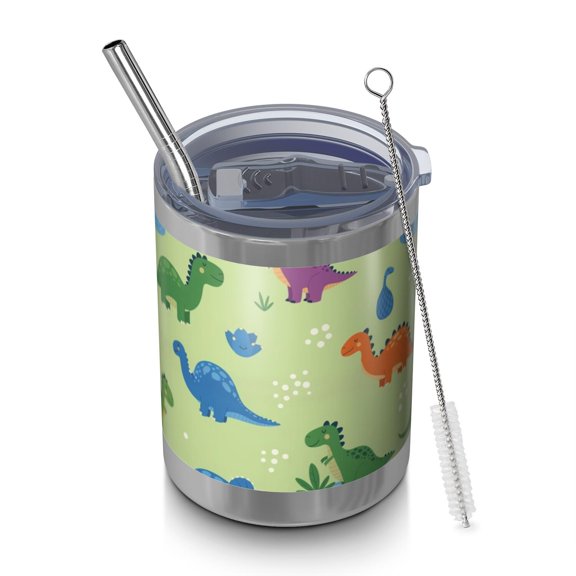 12oz Tumblers Green Dinosaurs Ponds Pattern Vacuum Insulated Stainless Steel Travel Tumbler Cups Mug with Lid and Straw for Beer,Coffee,Beverages with Cleaning Brush for Cold & Hot Drinks