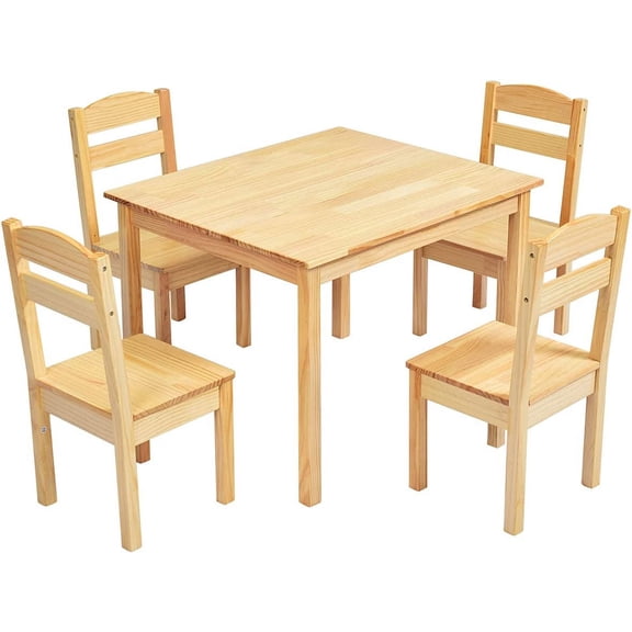 GLACER Kids Wood Table & 4 Chair Set, 5 Pieces Children Activity Table & Chairs, Ideal for Reading, Arts, Crafts, Snack Time, Kids Furniture, Toddler Table and Chair Set for Boys Girls (Natural)