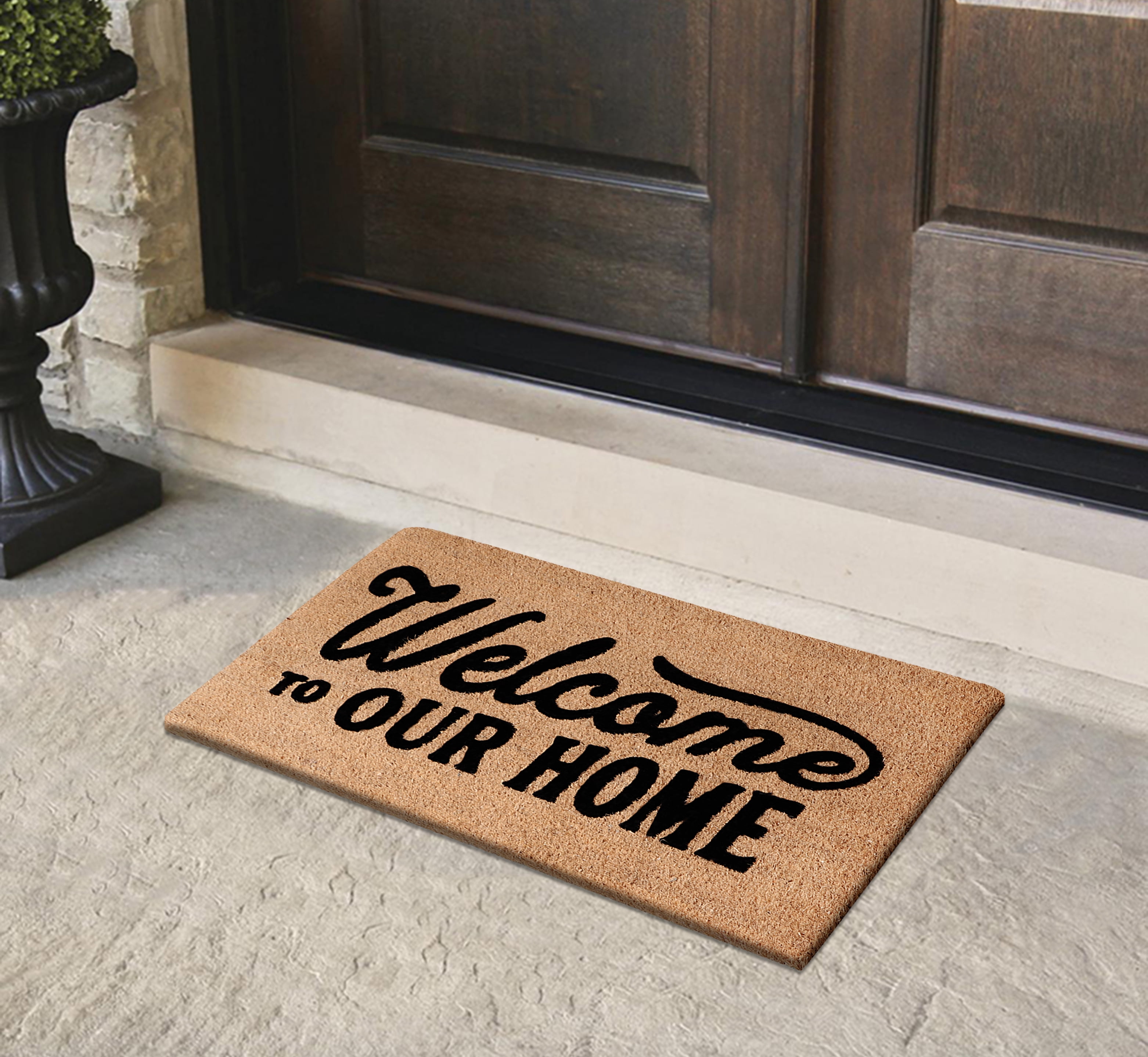A1HC Natural Coir Flocked Doormat, Welcome Home Black , 24"x36", Durable Outdoor Mat, Non-Slip, Pet Friendly, Fade Resistant