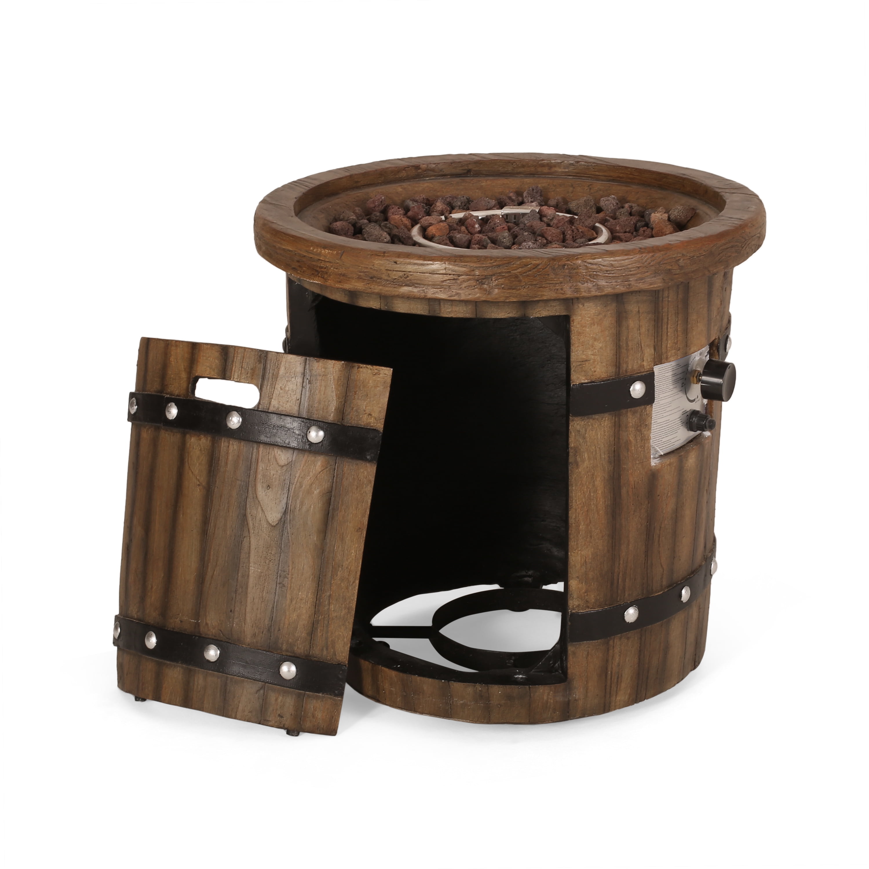 GDF Studio Muriel Outdoor 25" Light Weight Concrete Round Fire Pit 40K BTU, Dark Brown