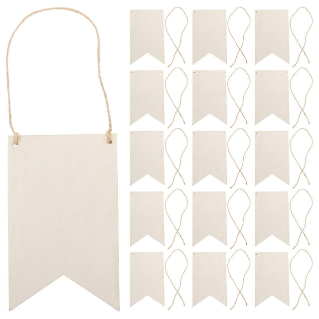 24 Pack Unfinished Wood Sign Plaques with Ropes for DIY Crafts, Home Decor, Birthday Parties, and Holiday Decorations