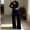 Black, variant on Women Two Piece Matching Outfits, Women Coordinate Sweatsuit, Wrap V Neck Crop Top High Waist Straight Pants, Solid Spring Daily Dating Separates(Black,S)