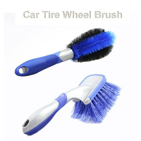 

MOUIND 2Pcs Car Wheel Tire Cleaning Brush Set Car Detailing Brush Blue Soft Bristle Anti-Slip Handle for All Car